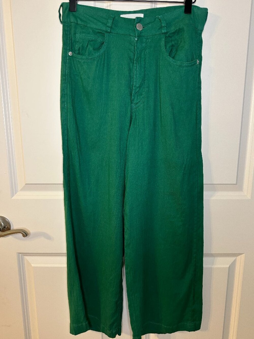 Dear John Audrey Wide Leg Green High Rise Crop Pants Linen Blend Casual 27